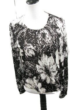 Jones New York Black/Cream Floral Crew Neck Long Sleeve Top Size Large